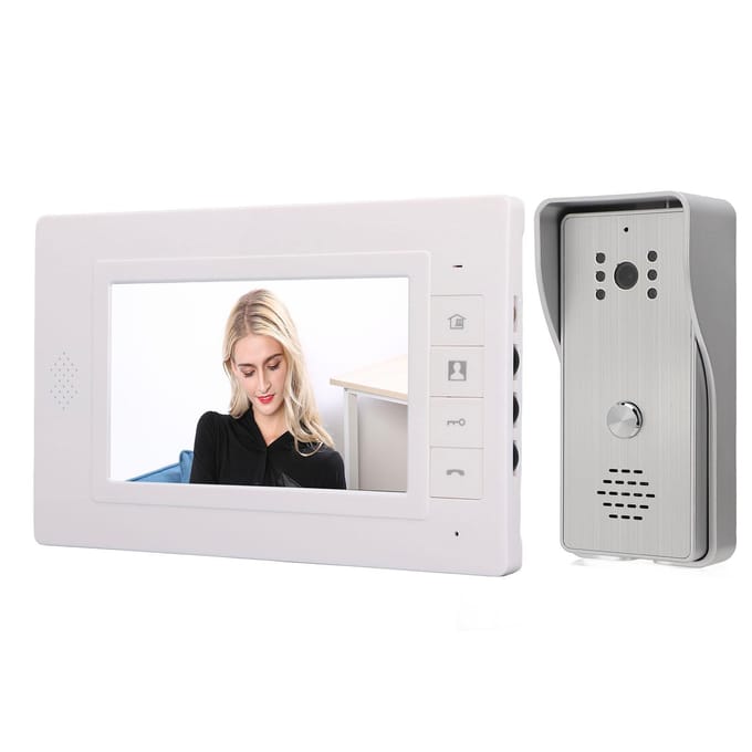 Système d'interphone vidéo intelligent avec écran de 7 pouces, interphone filaire grand angle de 120 degrés, kits de sonnette avec EU Plug argenté