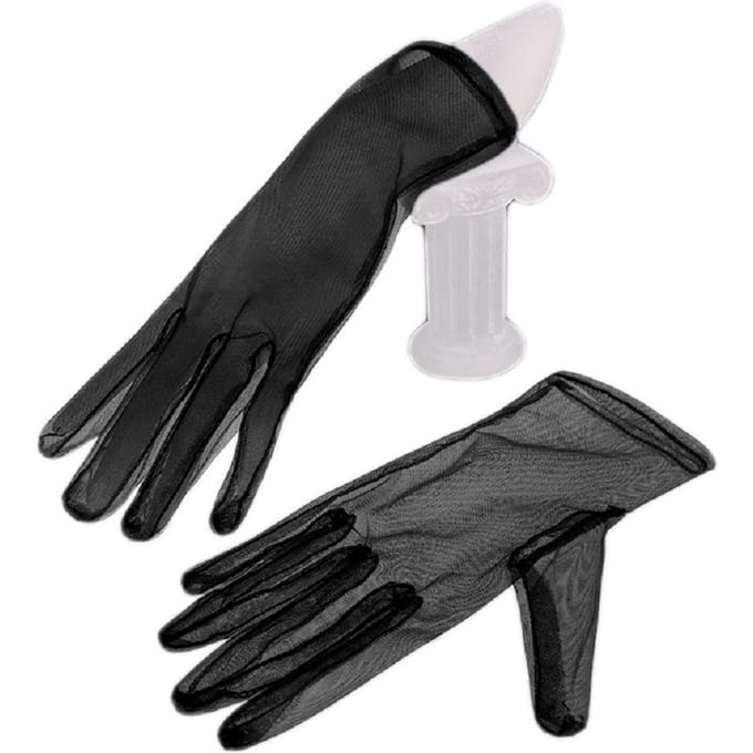 Gants courts en maille élastique noir et blanc, simples et solides, pour mariage, mariée, transparents, ultra fins, pour femmes, étiquette, représentations sur scène One Size black