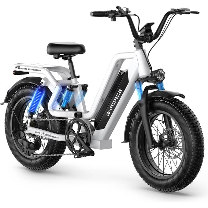 Vélo Électrique Tout-Terrain G-FORCE RS ST 20 pouces, Batterie 48V 25AH, Freins à Disque Hydrauliques blanc