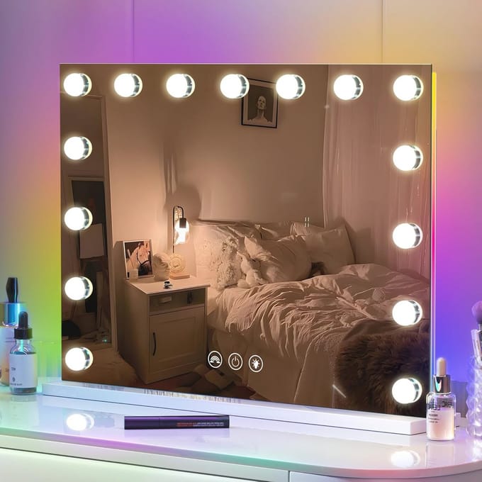 Hollywood Spiegel met RGB Verlichting en Dimbare Leds voor Make-up