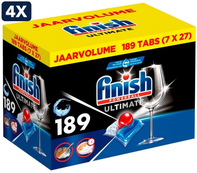 4 x Finish Ultimate All In One Regular Powerball Ultimate - Vaatwastabletten 189 stuks