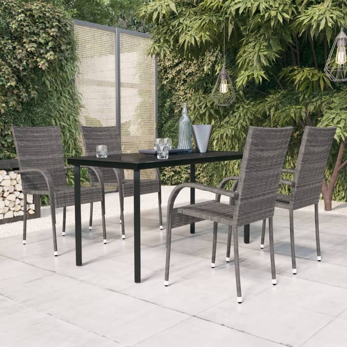 vidaXL - 5-delige - Tuinset - grijs - en - zwart