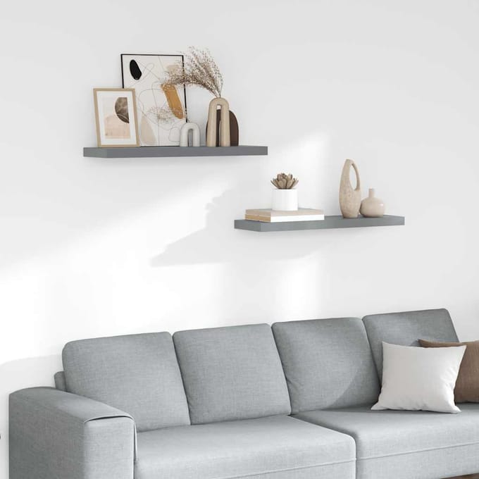 vidaXL - Wandschappen - zwevend - 2 - st - 80x23,5x3,8 - cm - MDF - grijs