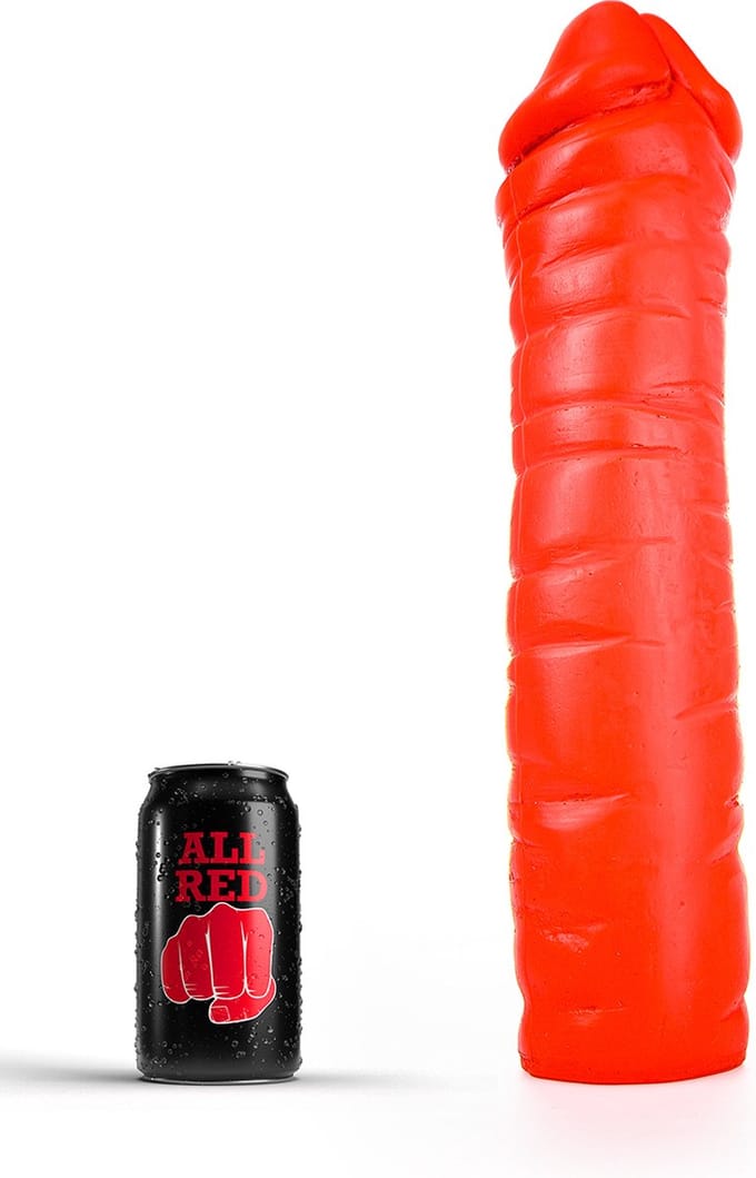 All Red Geribbelde Dildo 38 x 8,5 cm - rood