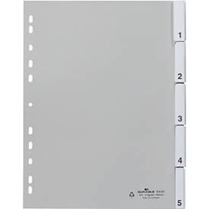 Durable 6440 Register DIN A4 1-5 Polypropyleen Grijs 5 tabbladen Gelaste tabs, Met verwisselbare insteekkaartje 644010
