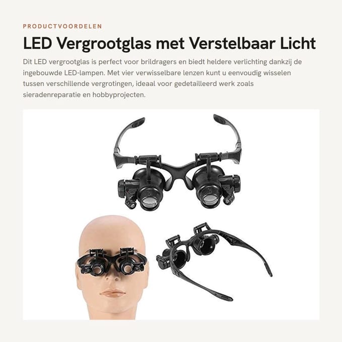 Dailygoods - LED Vergrootglas met Verstelbaar Licht en Verwisselbare Lenzen