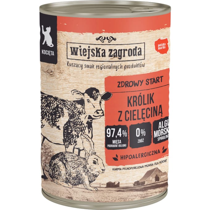 Wiejska Zagroda Cat 12 x 400 g - Kitten Konijn met Kalfsvlees