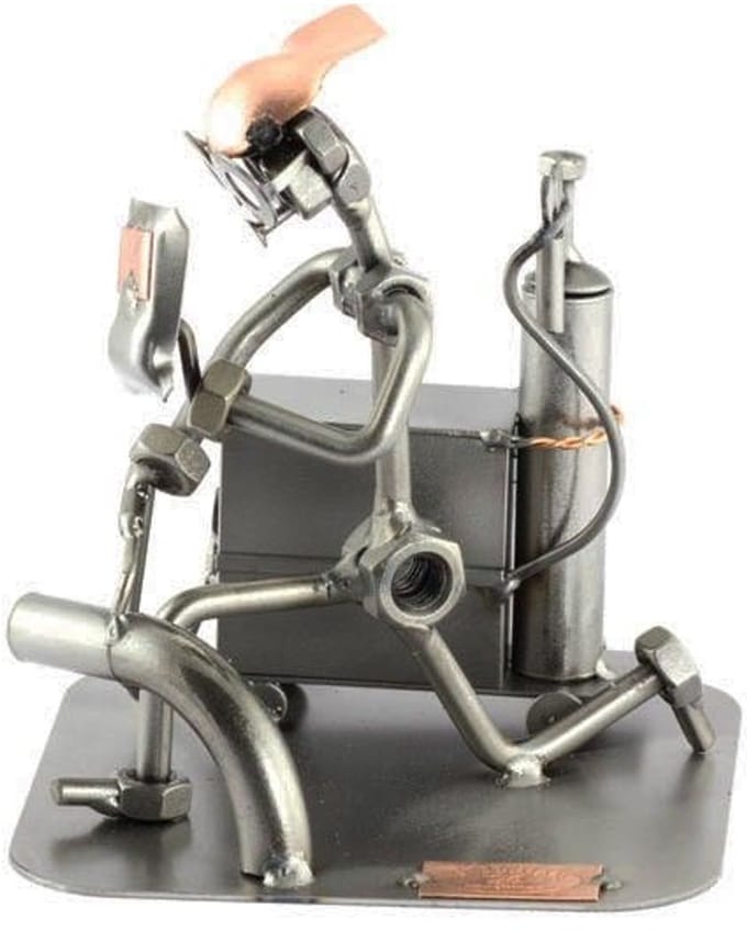 Metalen beeld - Lasser - Beeldje lassen - Moerenbeeldje - 12x13x12 cm - by Rawa