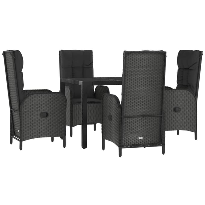 vidaXL - 5-delige - Tuinset - met - kussens - poly - rattan - zwart