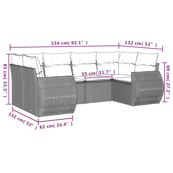 vidaXL - 6-delige - Loungeset - met - kussens - poly - rattan - lichtgrijs
