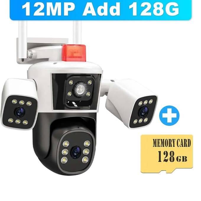 6K 12MP WiFi IP-camera Buiten Drie Lens Panoramisch Beeld PTZ IP-camera AI Tracking Beveiliging Bescherming CCTV Videobewaking AU Plug