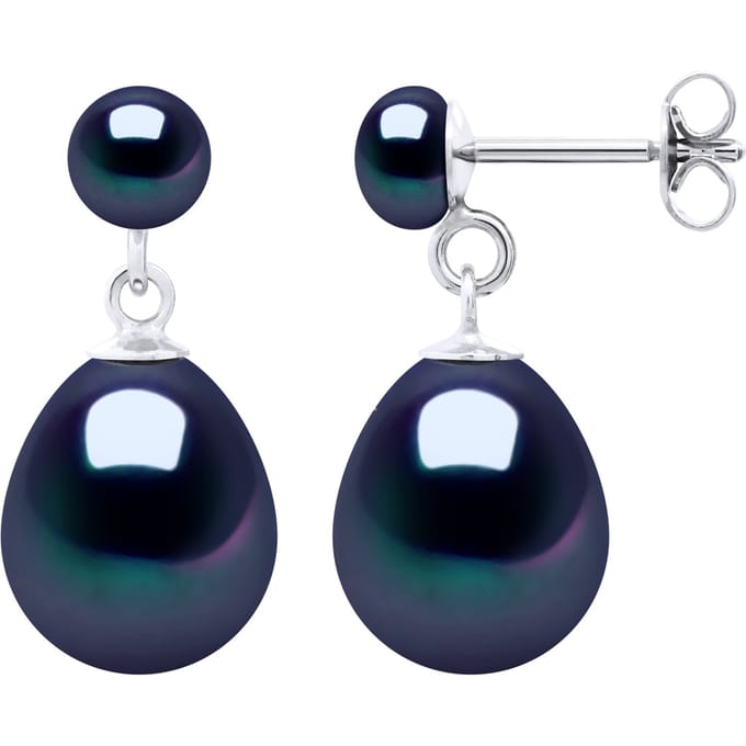 Dubbele Oorbellen Wit Goud - Echte Gecultiveerde Zoetwaterparels Knop 5-6 mm + Peer 10-11 mm
