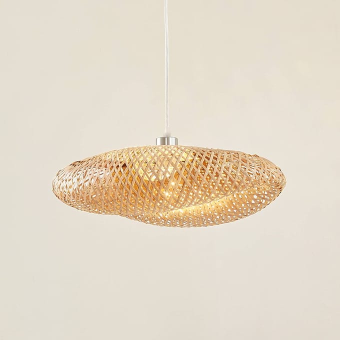 Lindby - hanglamp - 1licht - Bamboe, ijzer - H: 18 cm - E27 - bamboenatuur