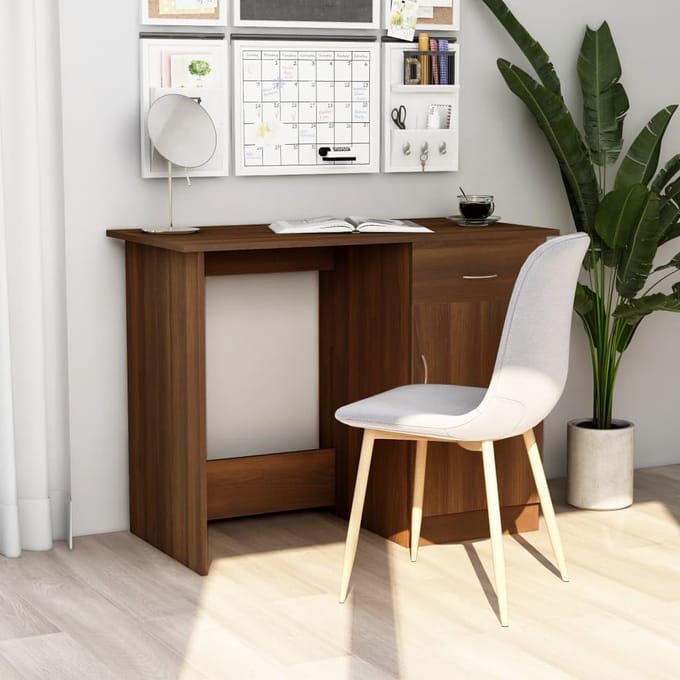 vidaXL - Bureau - 100x50x76 - cm - bewerkt - hout - bruin - eikenkleur