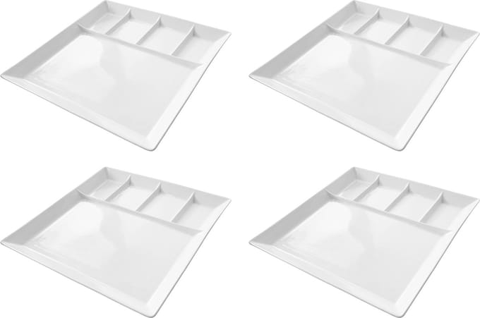 Cookinglife - Gourmetbord - BBQ Bord - Tapasbord - Serveerbord - Serving Tower - Fonduebord van Aardewerk - Wit - Vaatwasserbestendig - 4 Stuks - 24 x 24 cm