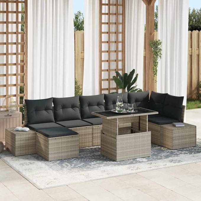 vidaXL - Tuinbank - Set - 8 - st - Lichtgrijs - poly - rattan