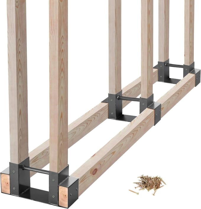 Houtopslag Rek met Verstelbare Beugels voor Open Haard - Grijs, Voor 2x4 Planken