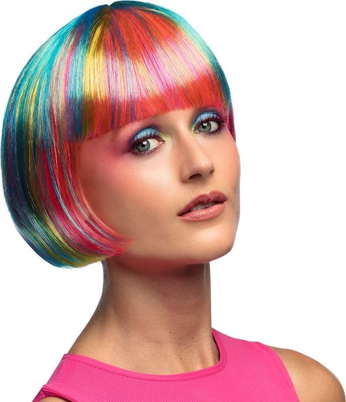 Boland - Pruik Pebbles Roze,Neon - Steil - Kort - Vrouwen - Danser/danseres - 80's & 90's - Disco