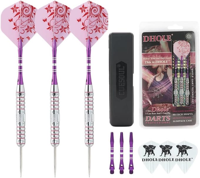 Roze Darts voor Dames 23g met Stalen Punt - Darts Set met 2 Gewichten