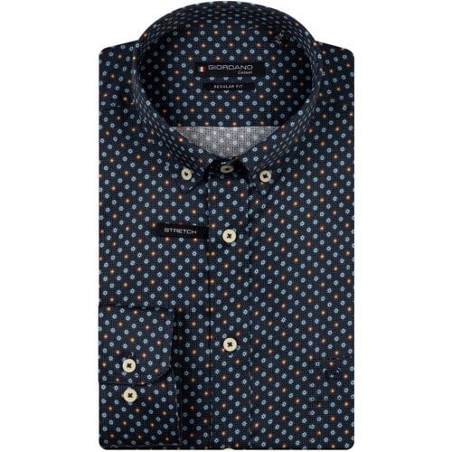 Giordano Overhemd Ivy Abstract Mini Floral Graphic Satin Stretch Button-Down Navy-Multi / male