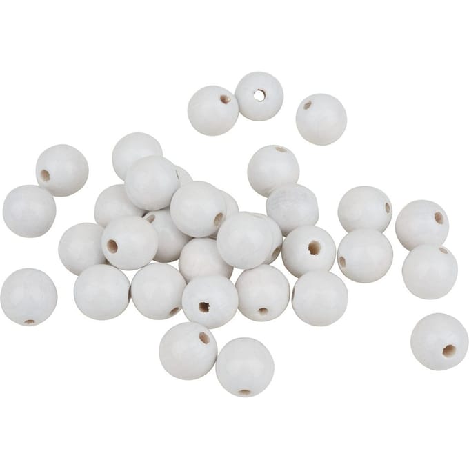 Houten kralen, Ø 12 mm, 30 stuks - Wit