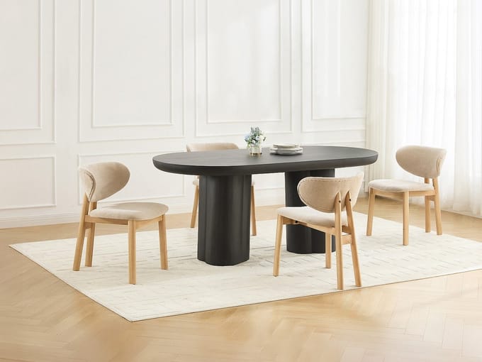 Vente-unique Set van 2 stoelen van stof en rubberhout - Beige - FALDRA
