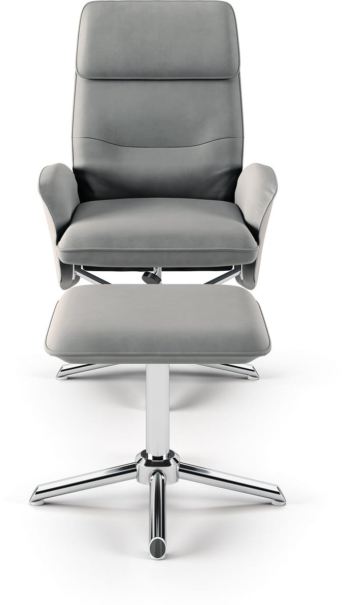 Belding-Fauteuil met voetenbank in PU grijs