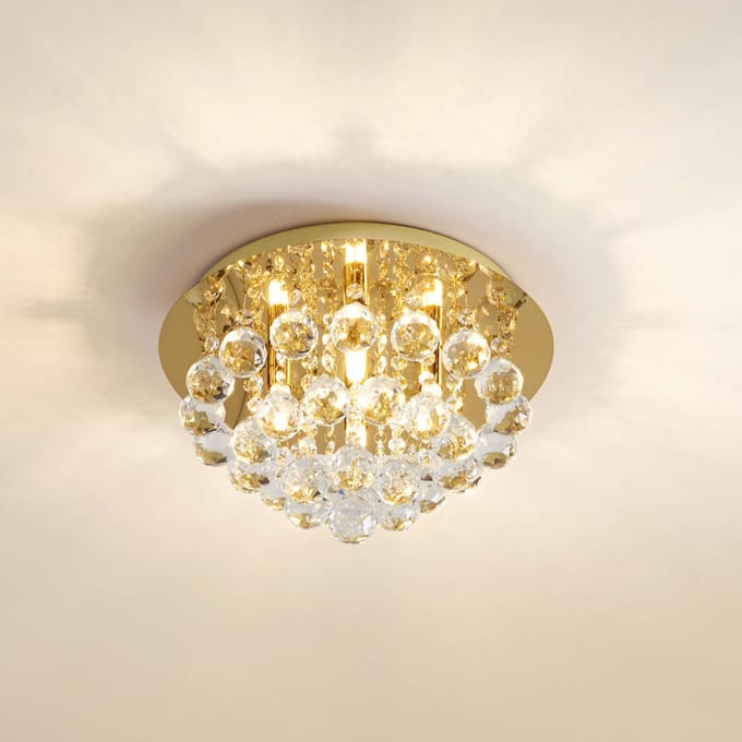 Lindby - plafondlamp - 4lichts - Staal, kristal - H: 19 cm - G9 - goud