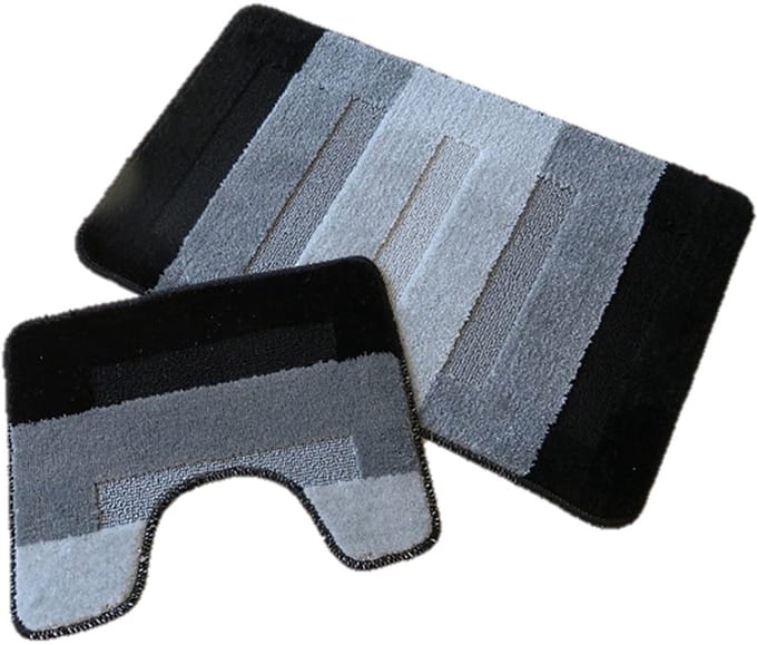 Ikado Badmat set - Zwart/grijs - 60 x 100 cm + 50 x 60 cm