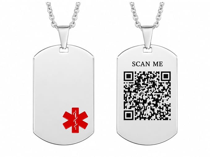 Medische QR-ketting – RVS – zilver – inclusief 1 jaar gebruik