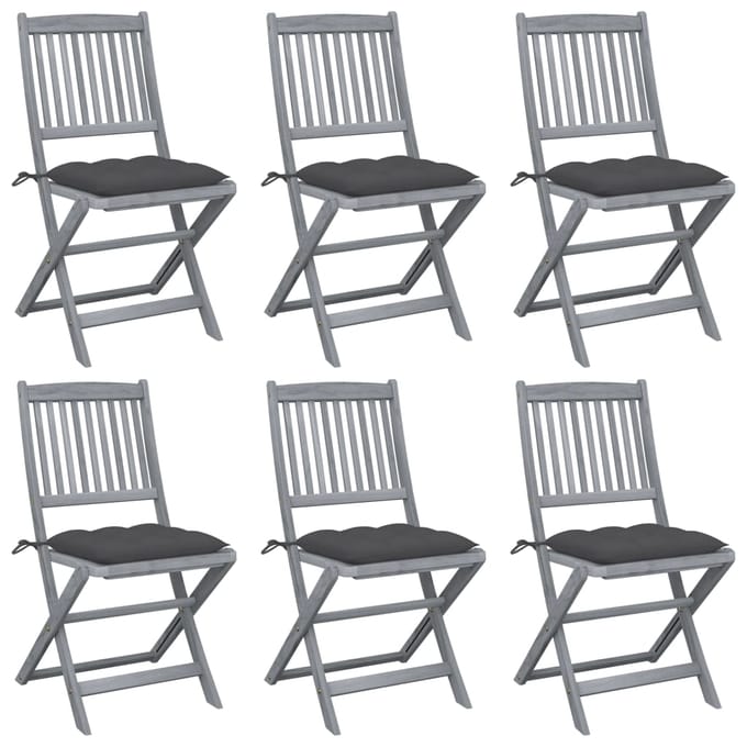 vidaXL - Inklapbare - stoelen - 6 - st - met - kussens - massief - acaciahout
