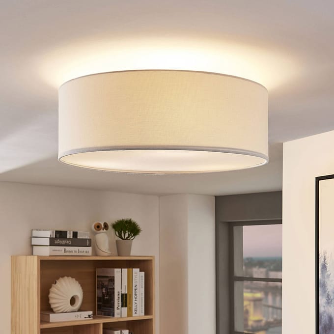 Lindby - plafondlamp - 3lichts - Stof, metaal - H: 18 cm - E27 - wit