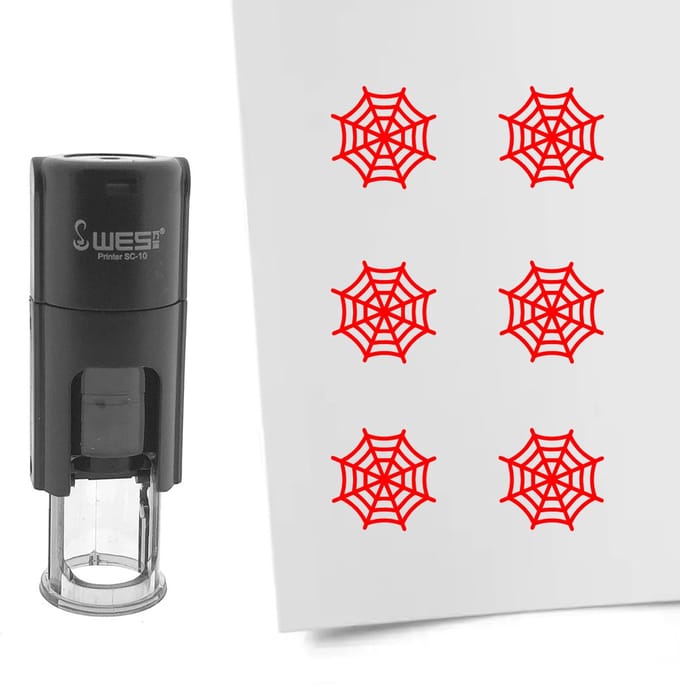 CombiCraft Stempel spinnenweb 10mm rond rode inkt - per 1 stuk