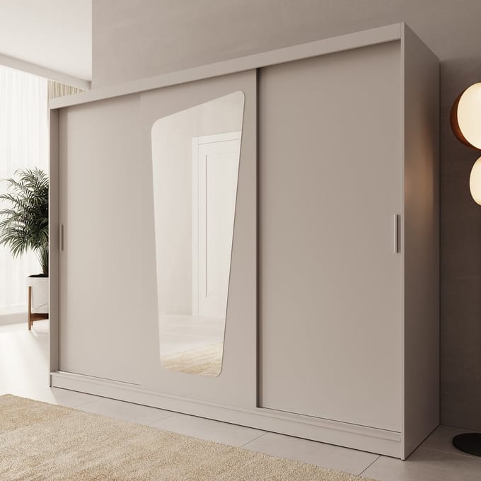 Meubella - Moyo - Kledingkast - 3 schuifdeuren - Beige - 250x62x200 cm