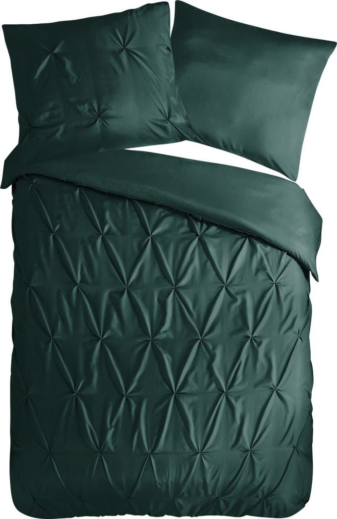 Pure dekbedovertrek luxe stiksel plooien - 1 persoons 140x200/220 cm - Donkergroen - Microvezel