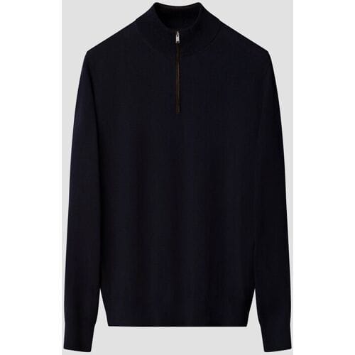 Eton Trui Plain Knit Luxury Extrafine Merino Zip Collar Navy / male