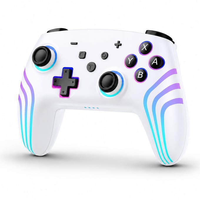 Gloovon® - Draadloze Controller - Bluetooth - RGB - Draadloze Controller Switch - Geschikt voor Nintendo Switch/ Switch 2/ Lite/ Android/ iOS/ PC - Wit