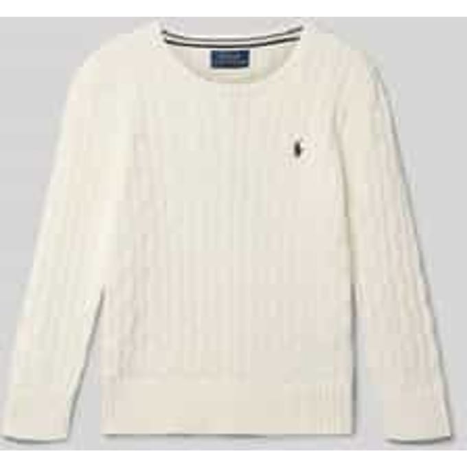 Gebreide pullover met kabelpatroon en labelstitching