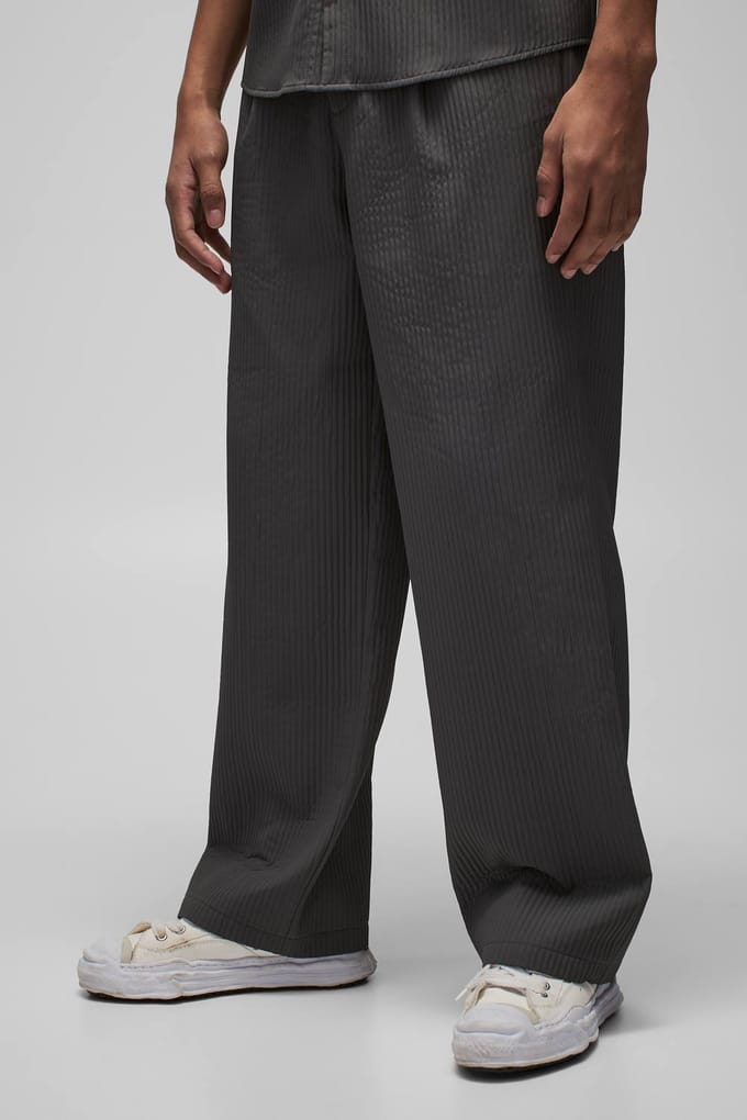 Straight Fit Technische Geplooide Half-Vaste Tailleband Broek | Charcoal | Size Medium