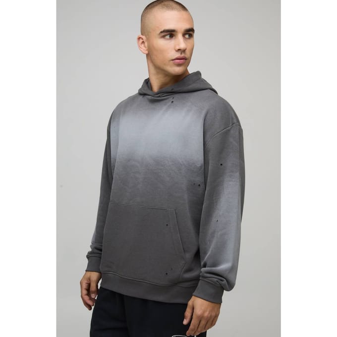 Charcoal oversized gewassen loopback hoodie | Size Medium