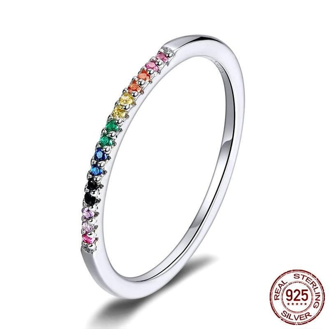 Bague en argent sterling S925 avec zircon coloré, bijou simple et tendance 8 white