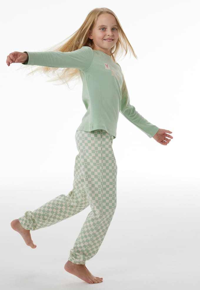 Lange pyjama van interlock met manchetten, pastelgroen - Nightwear 152