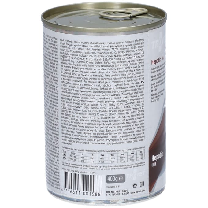TROVET Hepatic HLD Hond - 400 gr blik