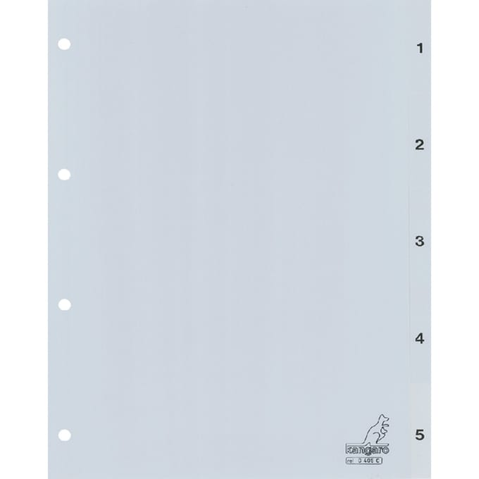 Kangaro tabbladen - A4 - PP 120 micron - grijs - 4-gaats - 5-delig cijfers