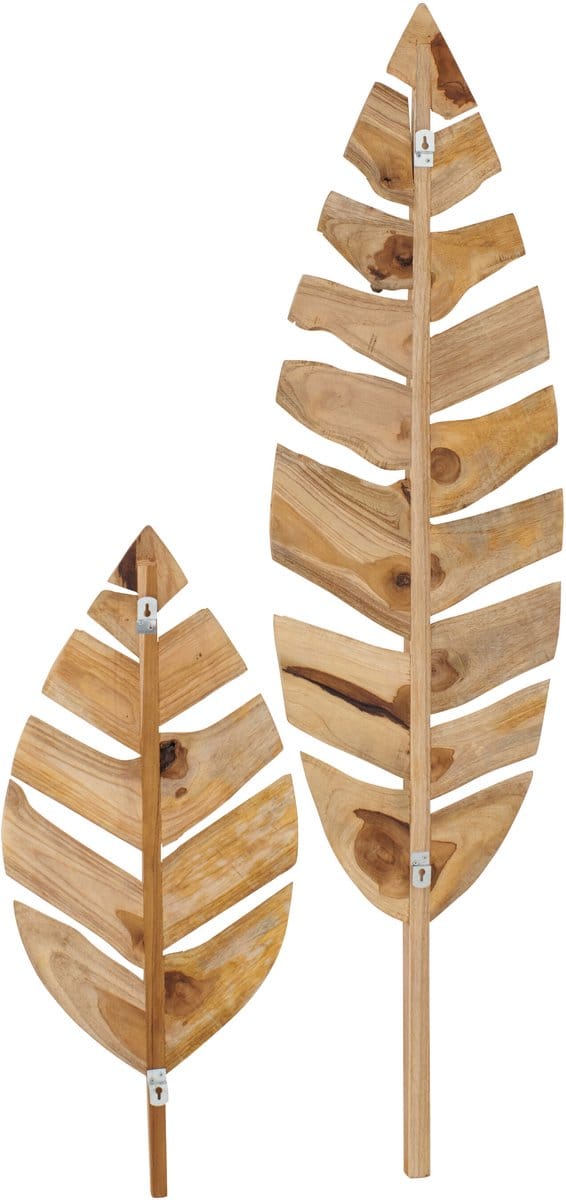 J-Line wanddecoratie Bladeren - hout - naturel - set van 2