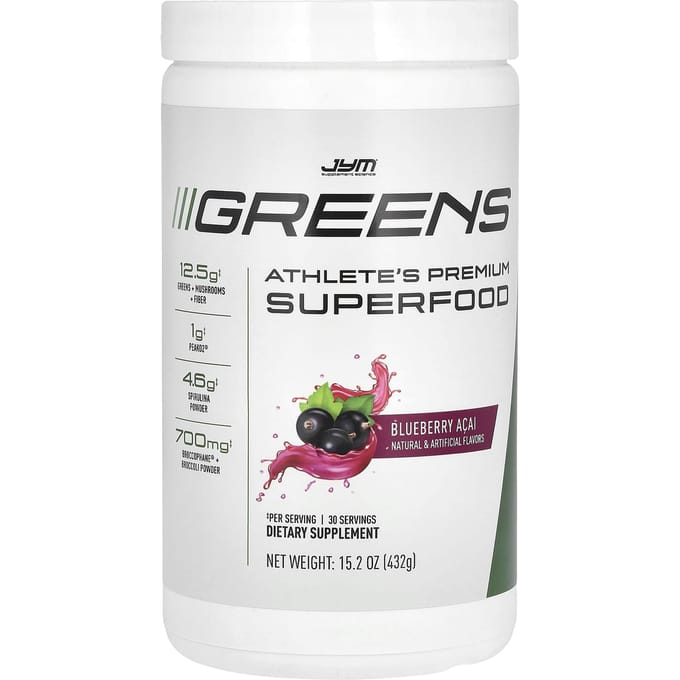JYM Supplement Science, Greens, Superaliment Premium pour Athlètes, Myrtille Açaï, 15,2 oz (432 g)