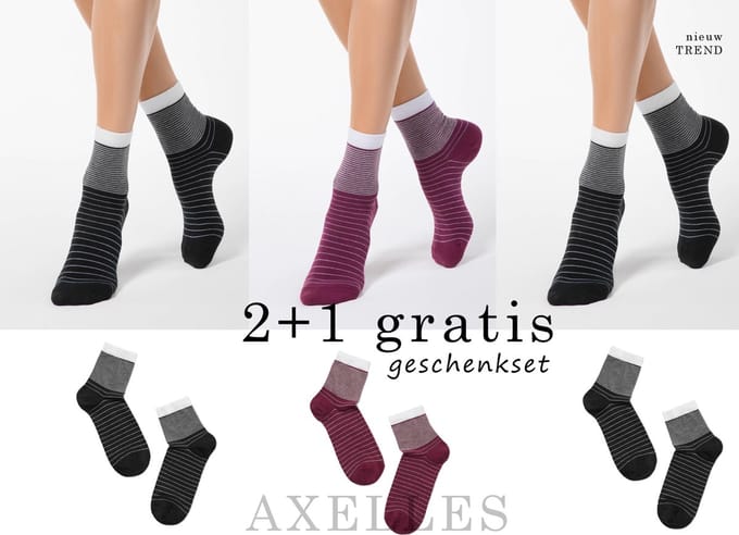 Sokken oplopend gestreept, geschenkset, maat 38/39