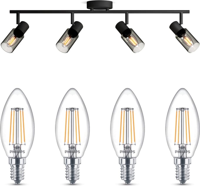 Philips Palms Opbouwspot (Zwart) - Warmwit Licht - Plafondspot met 4 Lichtpunten - E14 - Niet Dimbaar