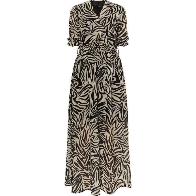 Faina Maxi-jurk met zebraprint Dames beige/ zwart