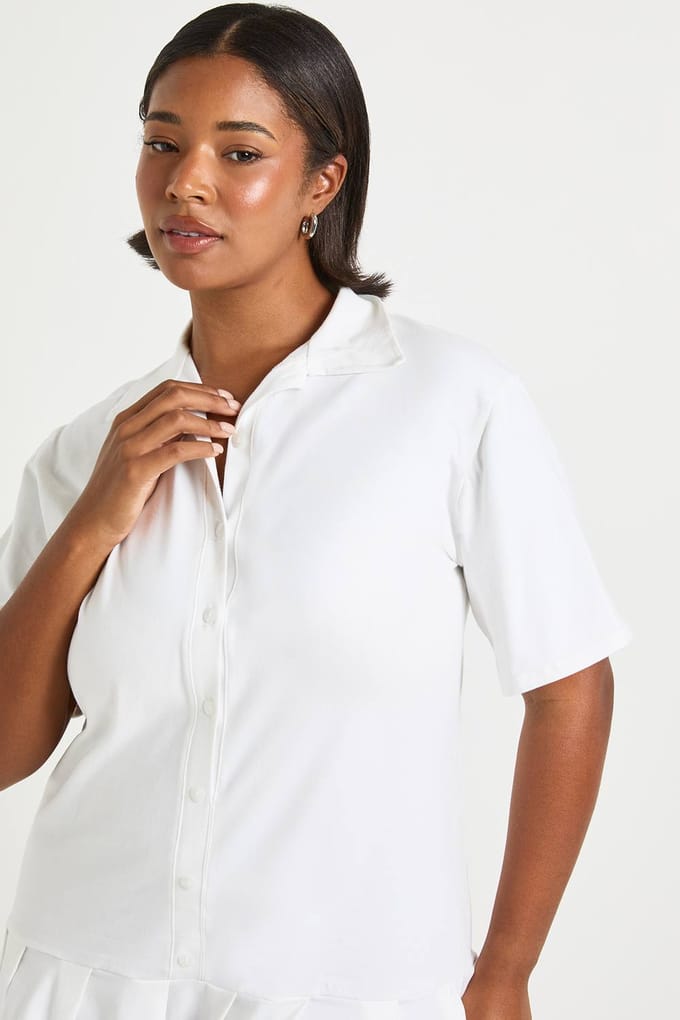 boohoo Dames Plus geplooide zoom skater-overhemdjurk | Wit | Maat: 46